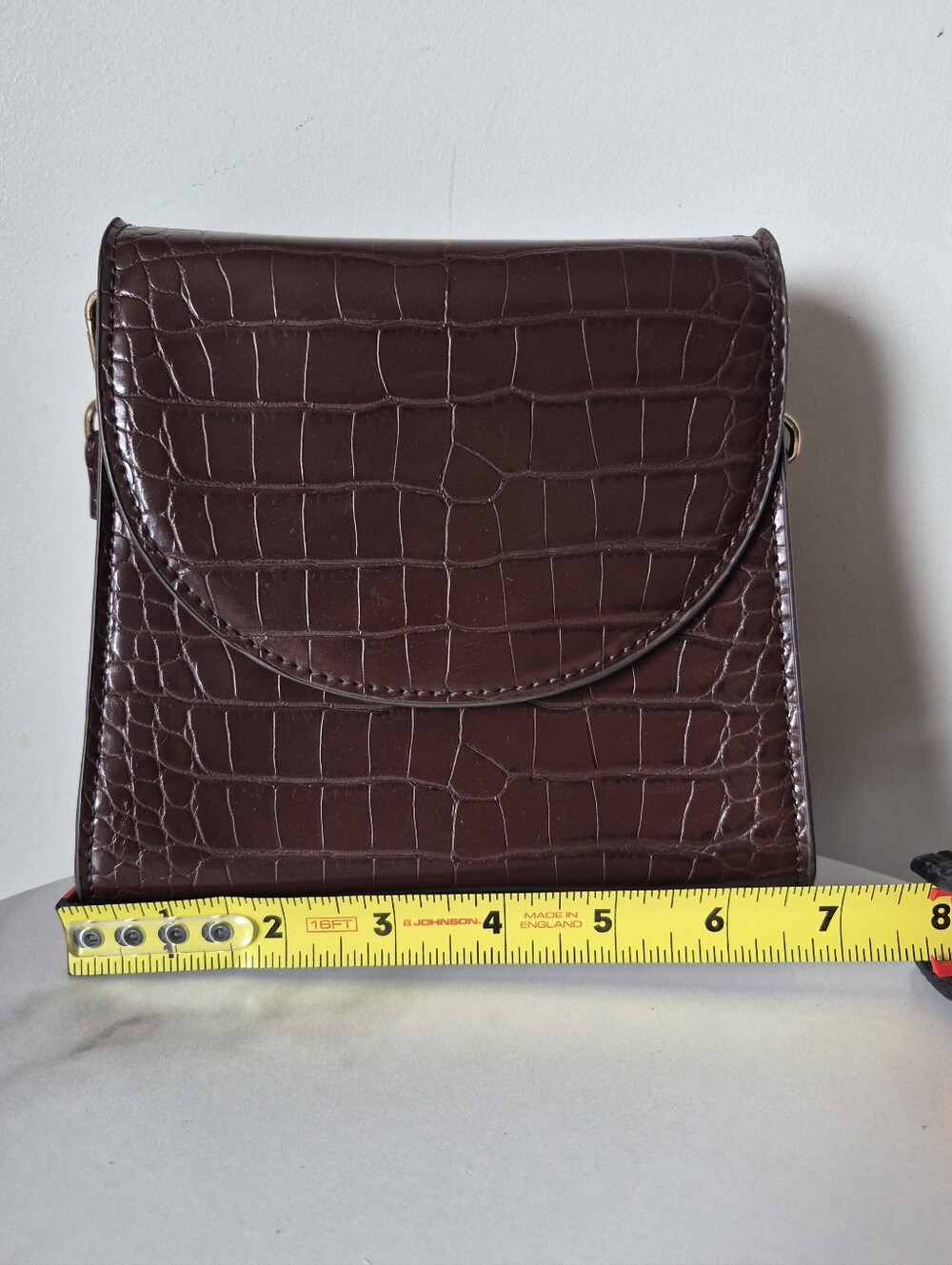 MANGO Mini Croc-Embossed Crossbody Purse – Chocolate Brown - Picture 9 of 12